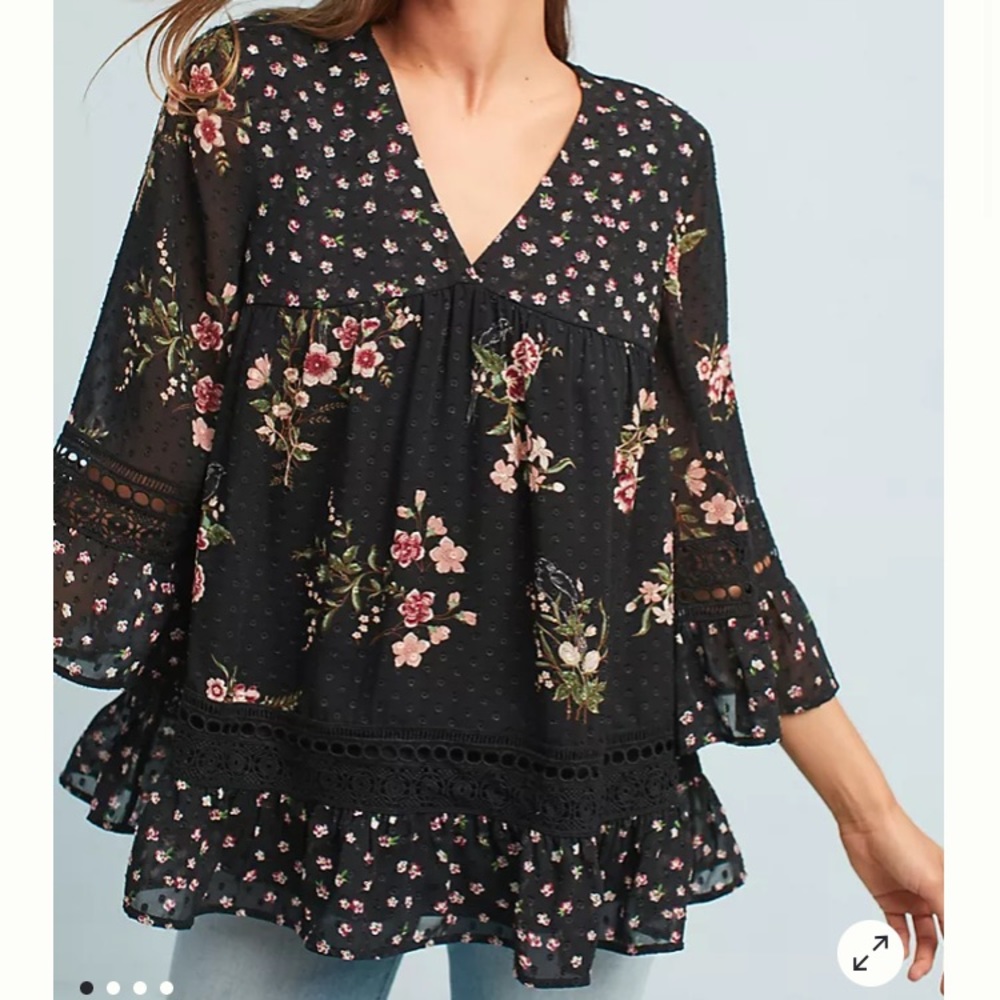 Maeve by Anthropologie Steffy Bell Sleeve Boho Floral Blouse - Size XS